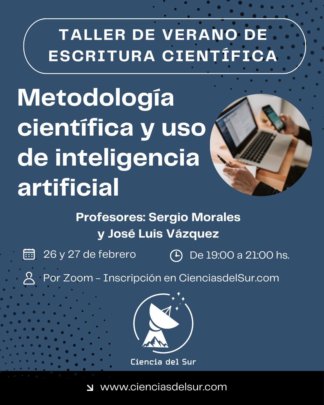 Flyer de aviso del taller de Ciencia del Sur sobre IA y escritura científica