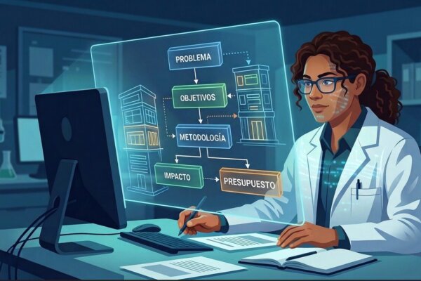 Una investigadora creando su proyecto de investigación